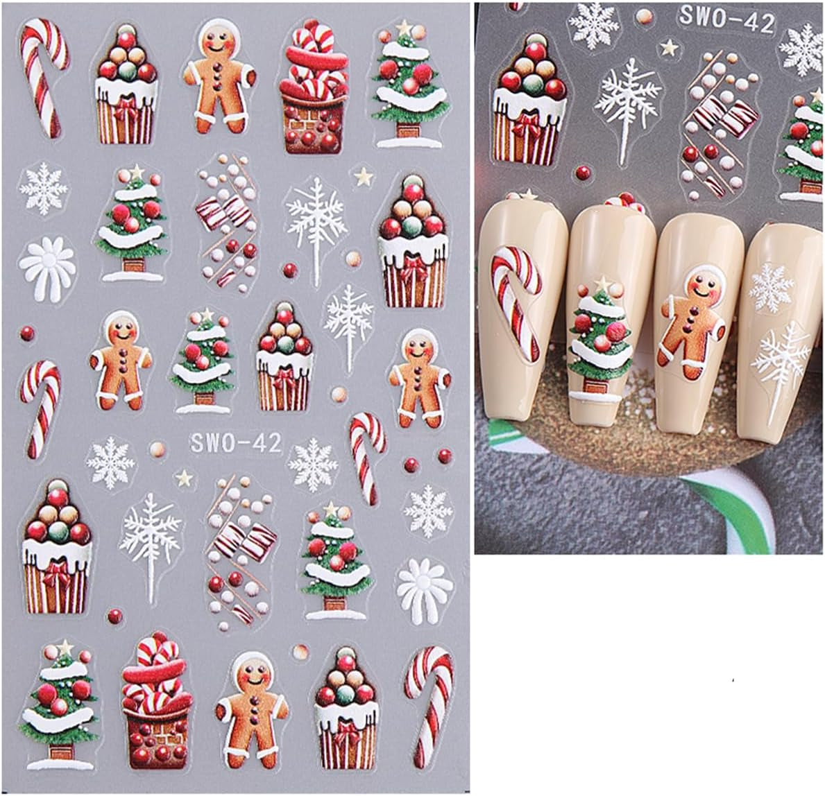 JMEOWIO Nagelsticker Weihnachten 6 Blatt Nail Art Sticker Selbstklebend Nagelaufkleber Schneeflocke Winter Urlaub Süß Decoratie Nageldesign Zubehör