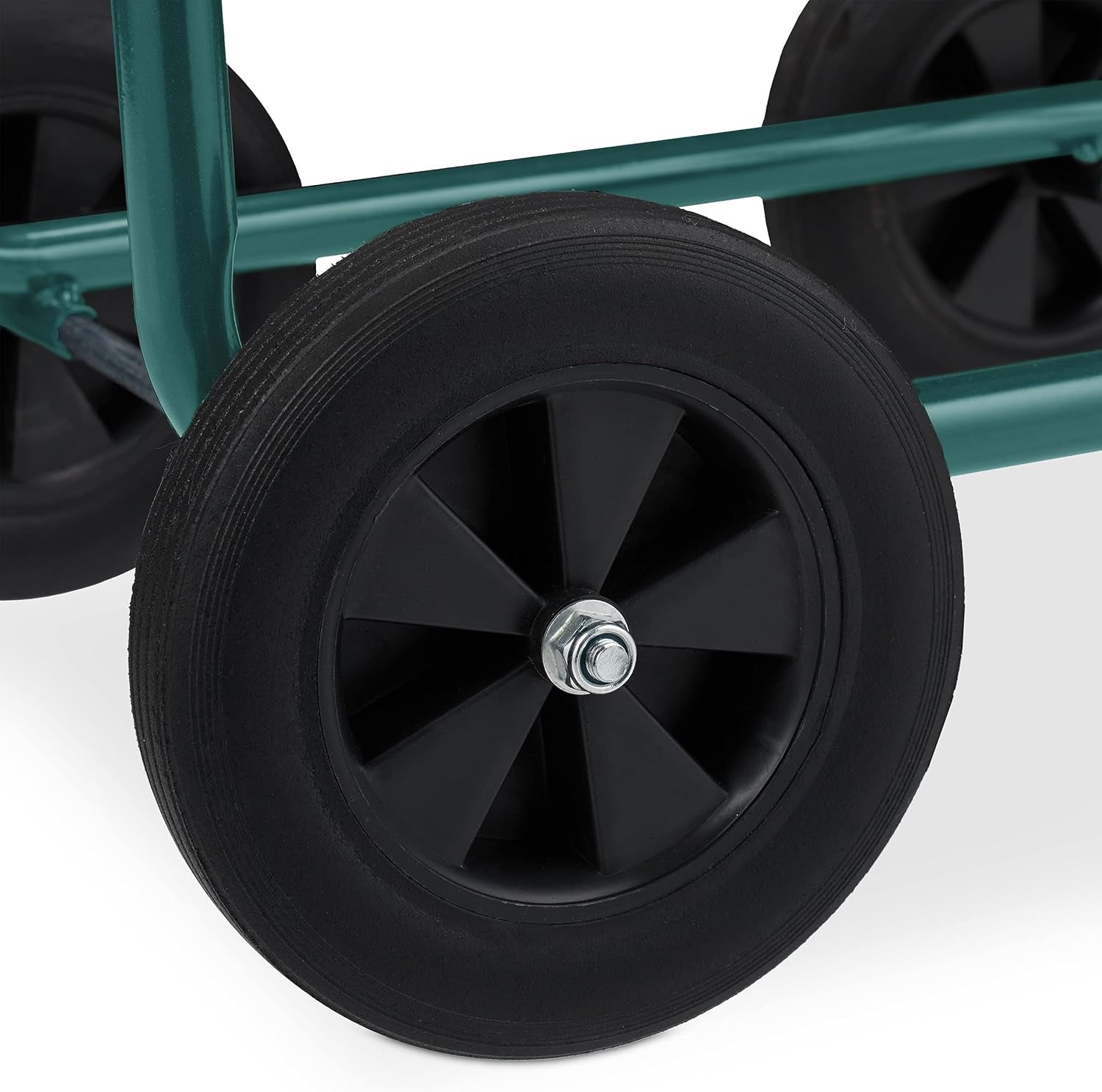 Relaxdays Slangenwagen Tot 60m 4 Massief Rubberen Banden Klikkoppeling Metalen Slanghaspel Slangdispenser Groen