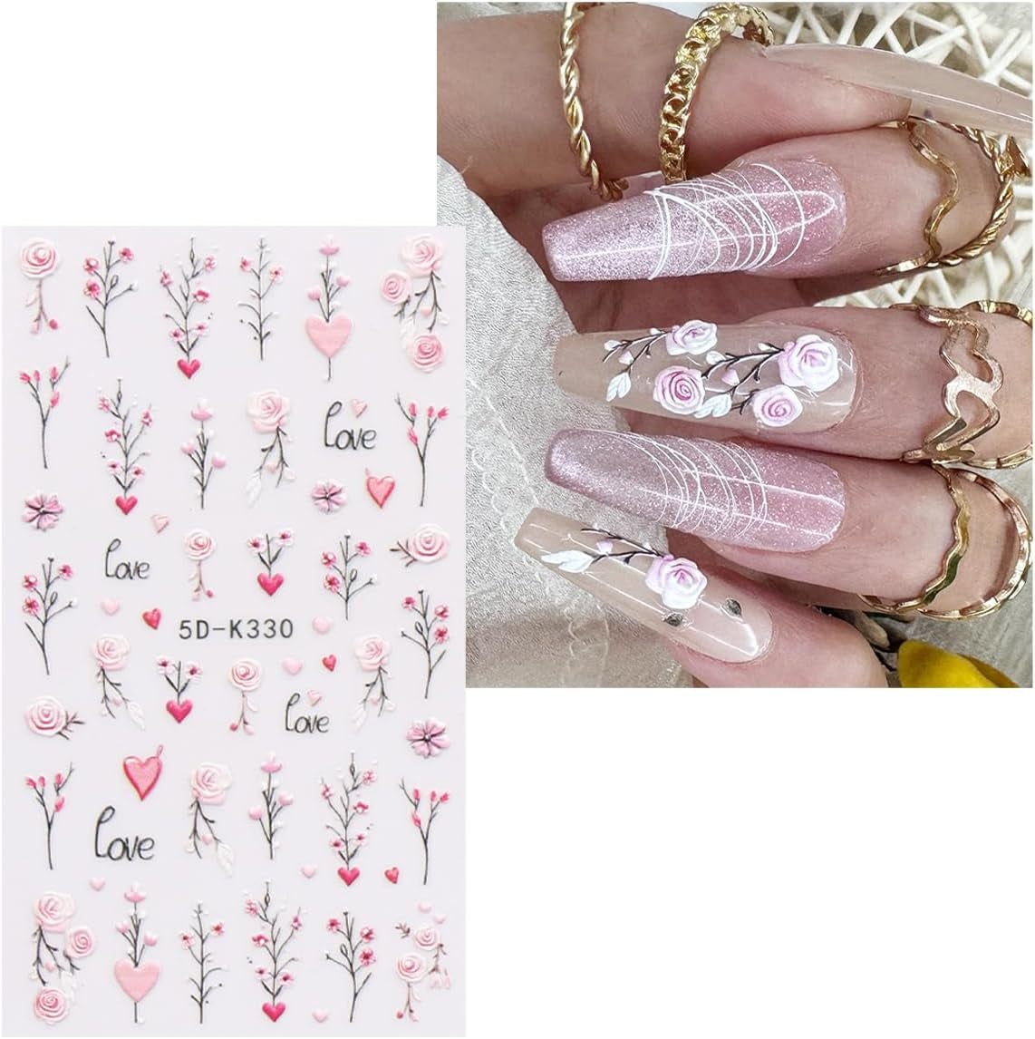 JMEOWIO 3D Nagelsticker Blumen Nail Art Sticker Selbstklebend Nagelaufkleber 5D Stereoskopisch Frühling Zomer Decoratie Nageldesign Zubehör 4 Blatt