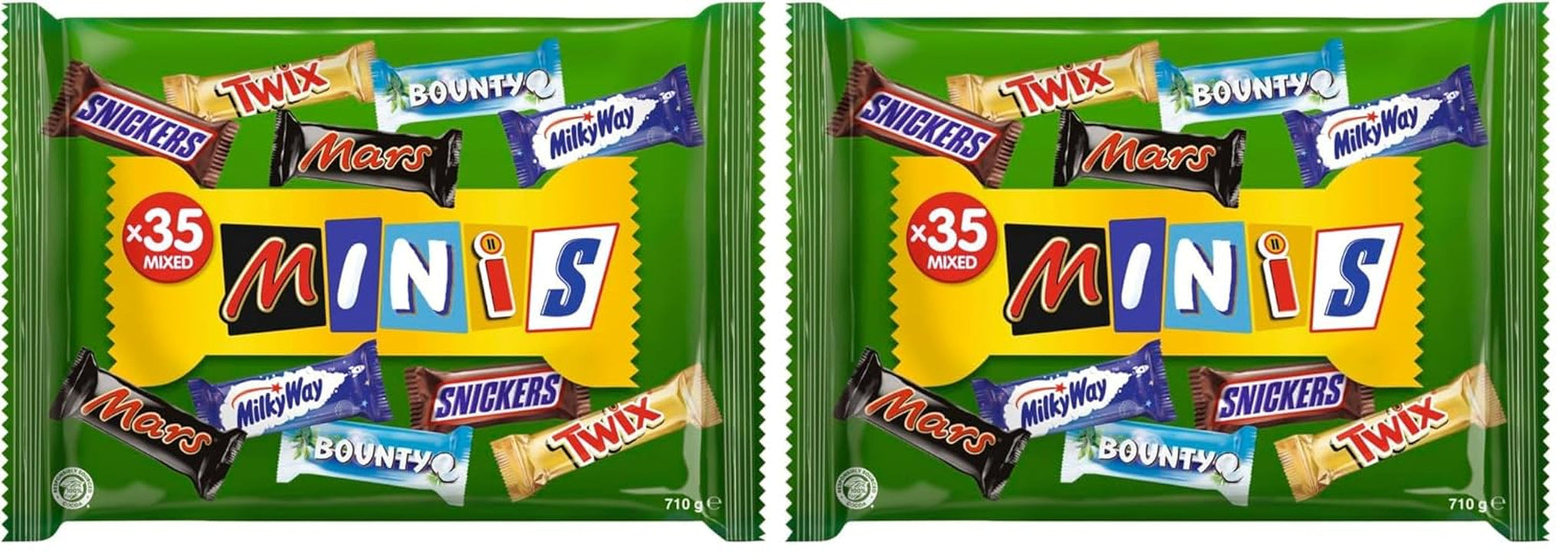 Mini gemengd chocolade bulkpakket, chocolade, 35 mini chocoladesnacks (Mars, Snickers, Bounty, Twix, Milky Way) als snoep, chocoladegeschenk, snoepdoos (710 g)