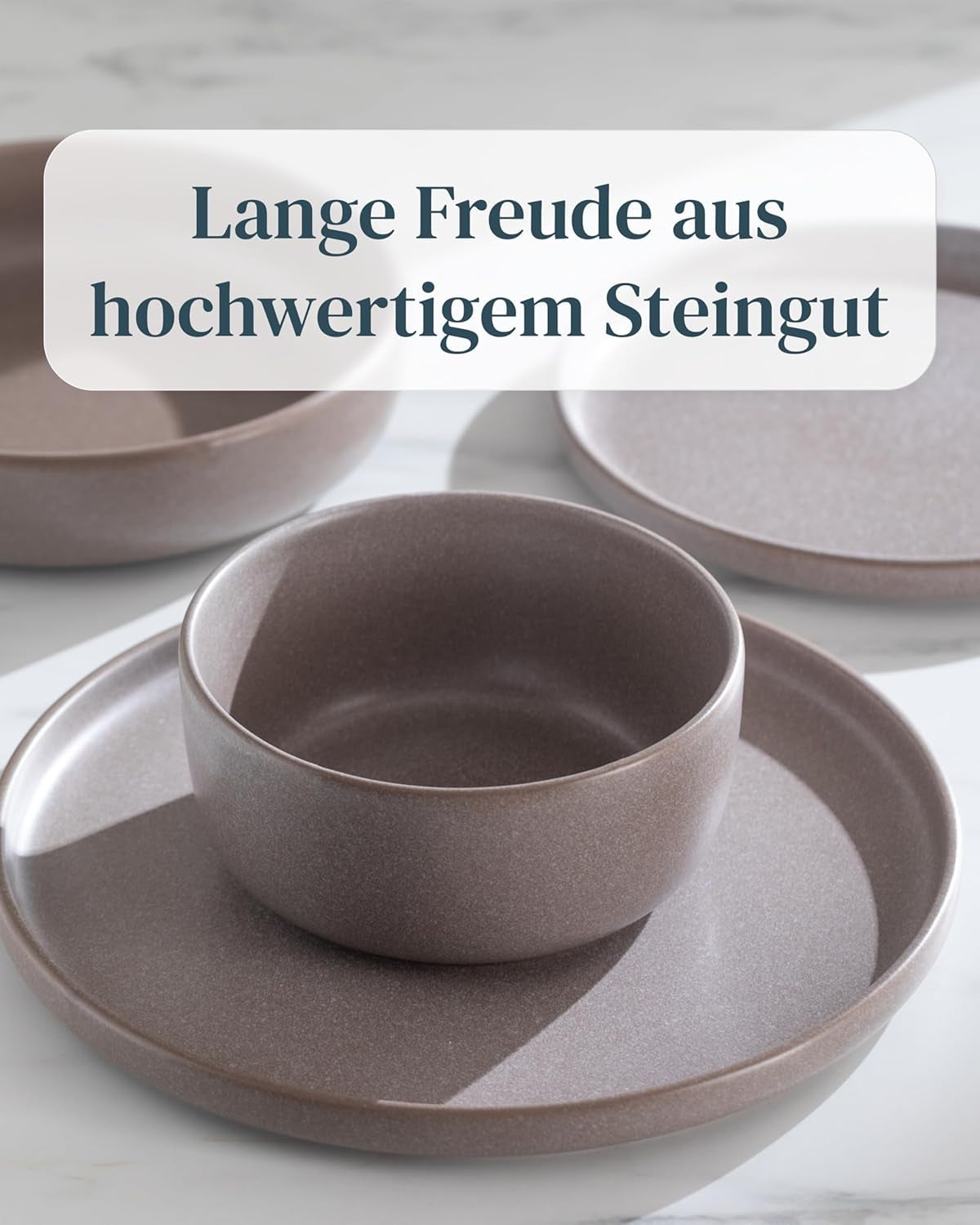 Serviesset van steengoed voor 12 personen, 36-delig, stedelijke stijl, hoge kwaliteit, ZEER GOEDE TEST, Serviesset van steengoed - kom en bordenset - servies voor 12 personen, Pure Living serviessets in mat grijsbruin