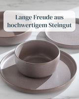 Serviesset van steengoed voor 12 personen, 36-delig, stedelijke stijl, hoge kwaliteit, ZEER GOEDE TEST, Serviesset van steengoed - kom en bordenset - servies voor 12 personen, Pure Living serviessets in mat grijsbruin