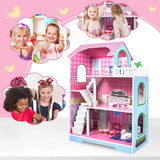 HENGMEI Puppenhaus Kinder Holz Puppenvilla poppenhuisset Mädchen Spielset 3 Etagen Haus mit Möbeln und Zubehör, 70x30x100cm Puppenhäuser für Kinder (Typ B)