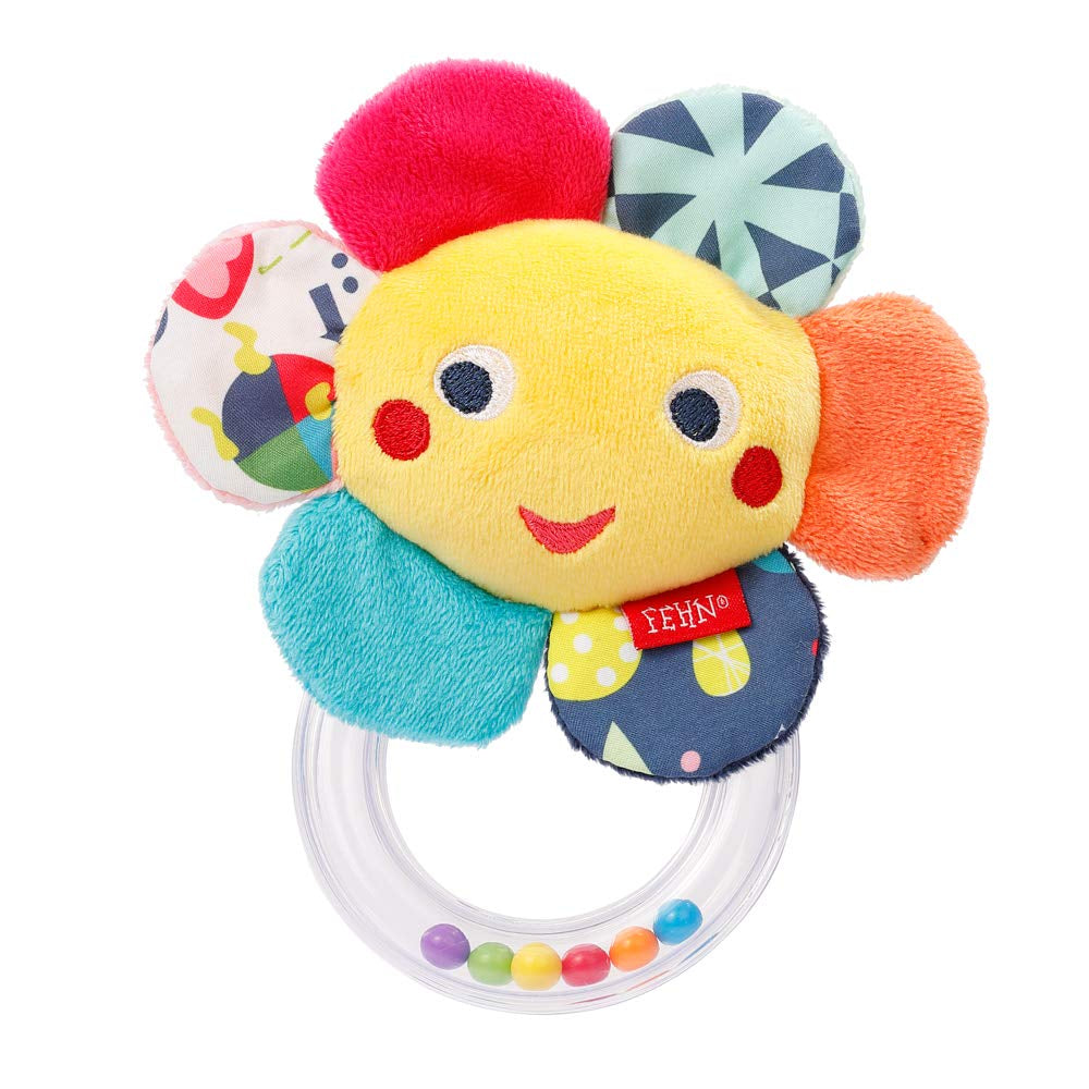 Fehn Octopus Speelgoed Ringbel - Rammelaar, piep, voel Motoriek Speelgoed - Knuffel voor baby's met zachte stof - Speelgoed voor baby's en peuters vanaf 0+ maanden Babyspeelgoed Naty Shop Bloem