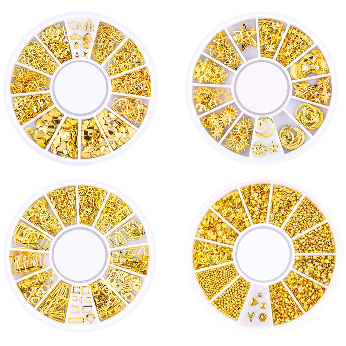 4 Dozen Nagel Art Strass, 3D Nagel Art Decoraties, Mix Größe Nagel Perlen Glitter Strass Goud Metall Hohlniet Nagelkunst Stern Mond Sonne Nagel Zubehör Für DIY Nageldesign