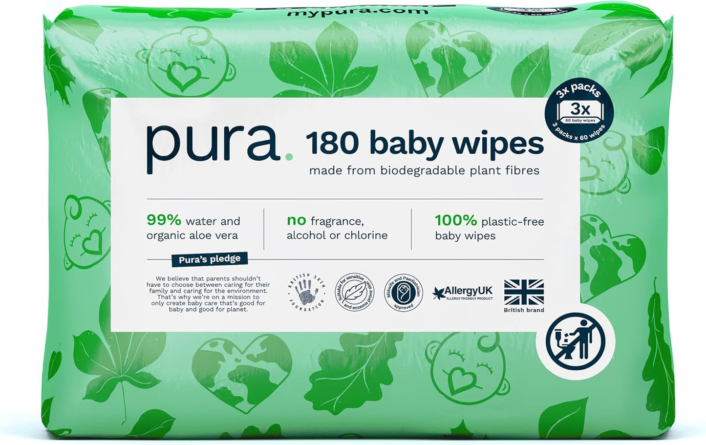 Eco-vriendelijke wegwerp-babydoekjes voor de gevoelige babyhuid 70 doekjes (1 pak) 99% water 100% plasticvrij voor gevoelige huid Eczeemgevoelige pasgeborenen Biologisch afbreekbaar Veganistisch