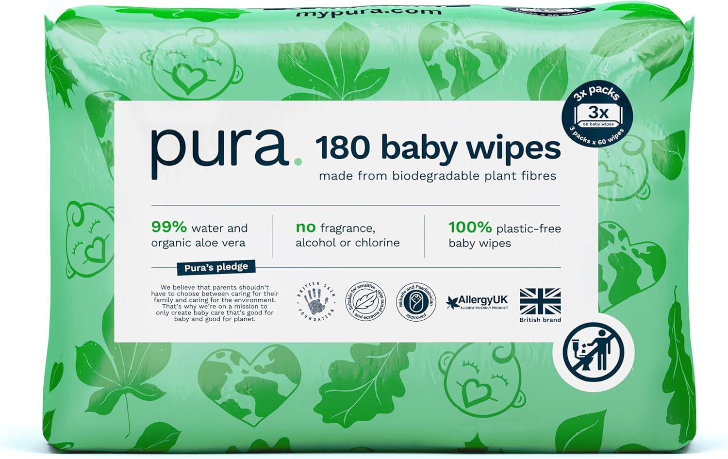 Eco-vriendelijke wegwerp-babydoekjes voor de gevoelige babyhuid 70 doekjes (1 pak) 99% water 100% plasticvrij voor gevoelige huid Eczeemgevoelige pasgeborenen Biologisch afbreekbaar Veganistisch