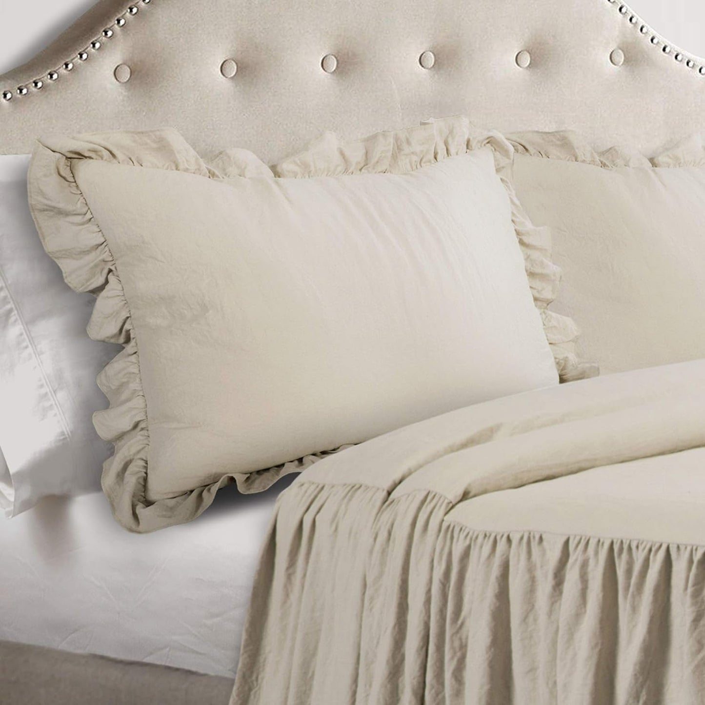 Weelderig decor beddengoedset met ruchesrok 3-delige luxe boerderijbeddengoedset Elegant charmant ruchesdetail Tijdloze stijl en klassiek ontwerp Zacht en lichtgewicht kingsize kingsize Weelderige decorbedden en dekbedden