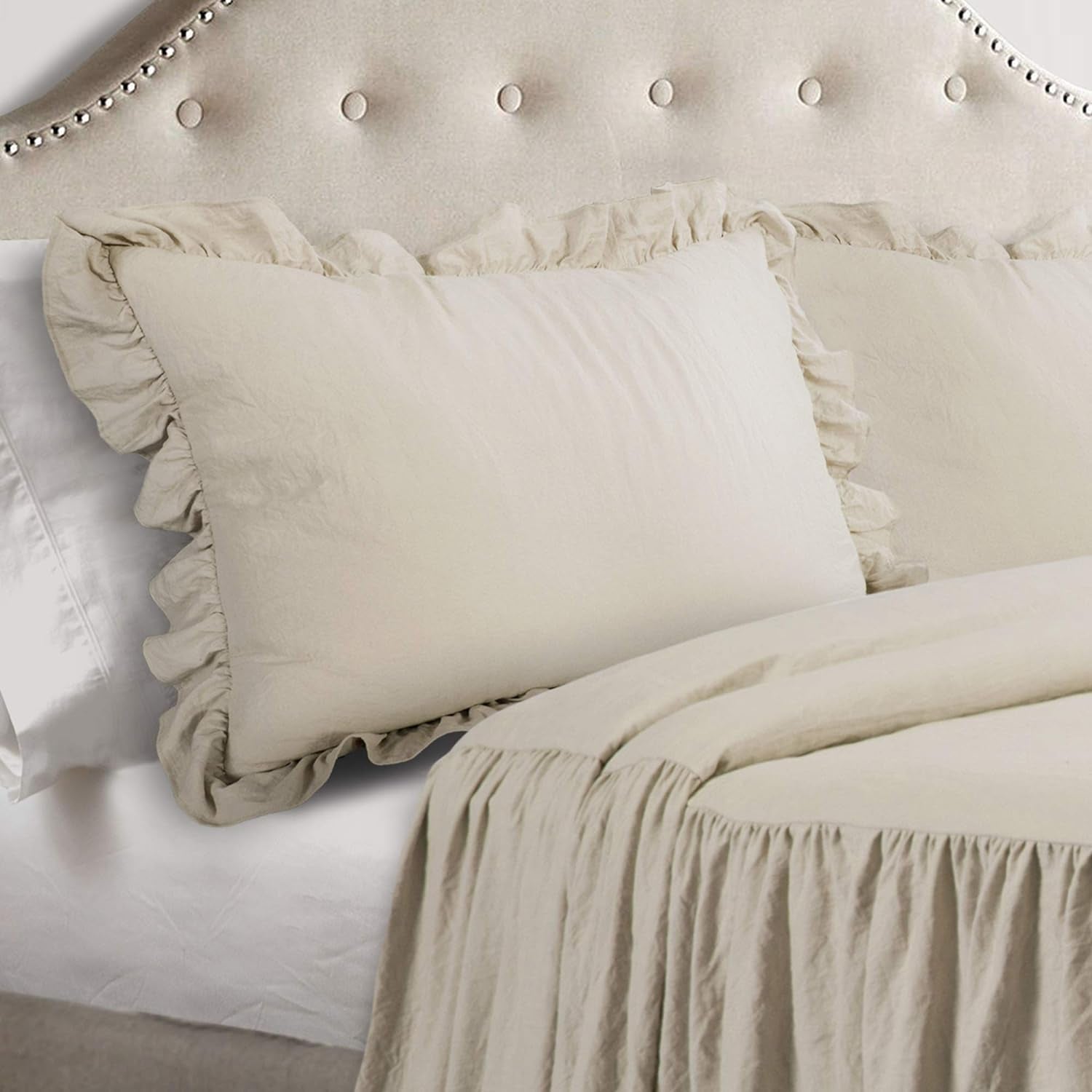 Weelderig decor beddengoedset met ruchesrok 3-delige luxe boerderijbeddengoedset Elegant charmant ruchesdetail Tijdloze stijl en klassiek ontwerp Zacht en lichtgewicht kingsize kingsize Weelderige decorbedden en dekbedden