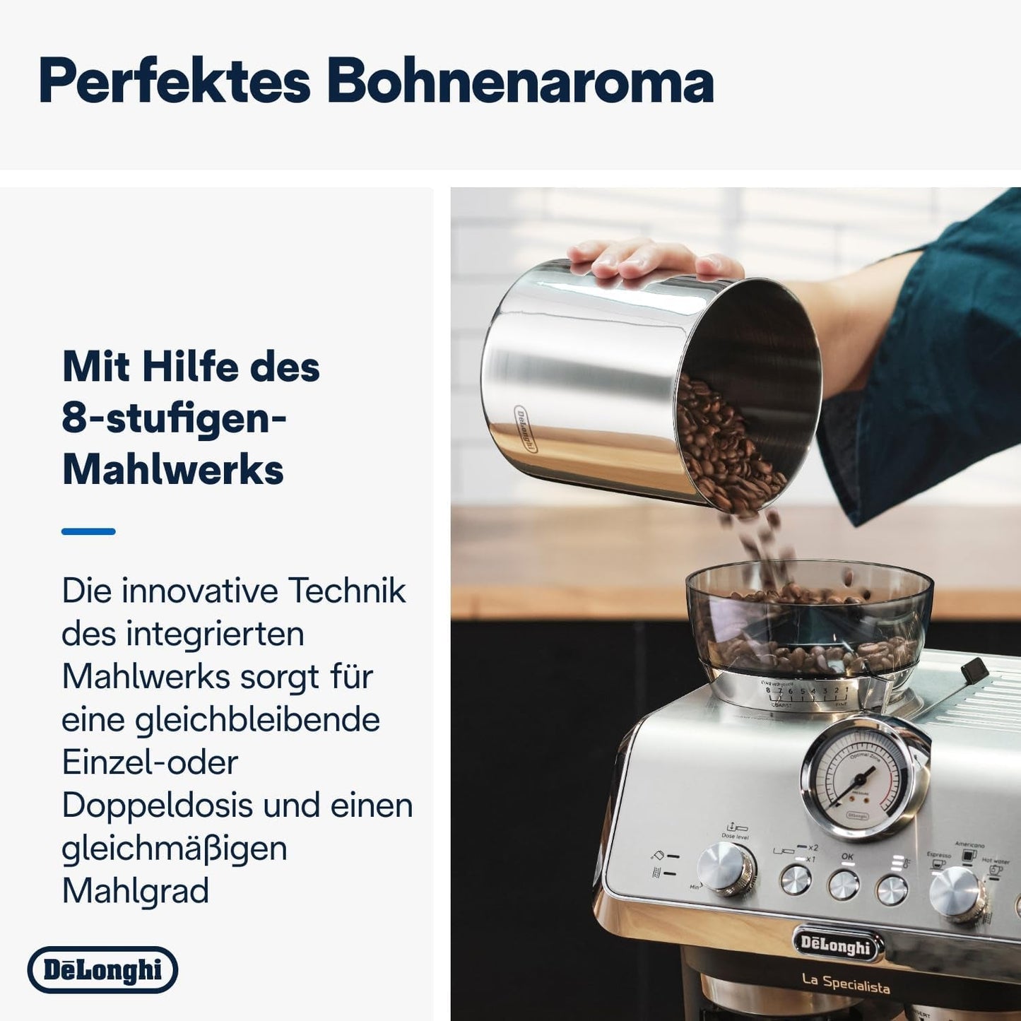 De'Longhi La Specialista Arte EC9155.MB portafilter espressomachine met molen, 8 maalstanden, 15 bar druk, 3 temperatuurstanden, melkopschuimer, 1550W, 1,7L tank, RVS/zwart, inclusief barista kit