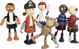 Small Foot flexibele houten piratenpoppen, 5 piraten en 1 aap, gedetailleerd en flexibel, vanaf 3 jaar, 12412
