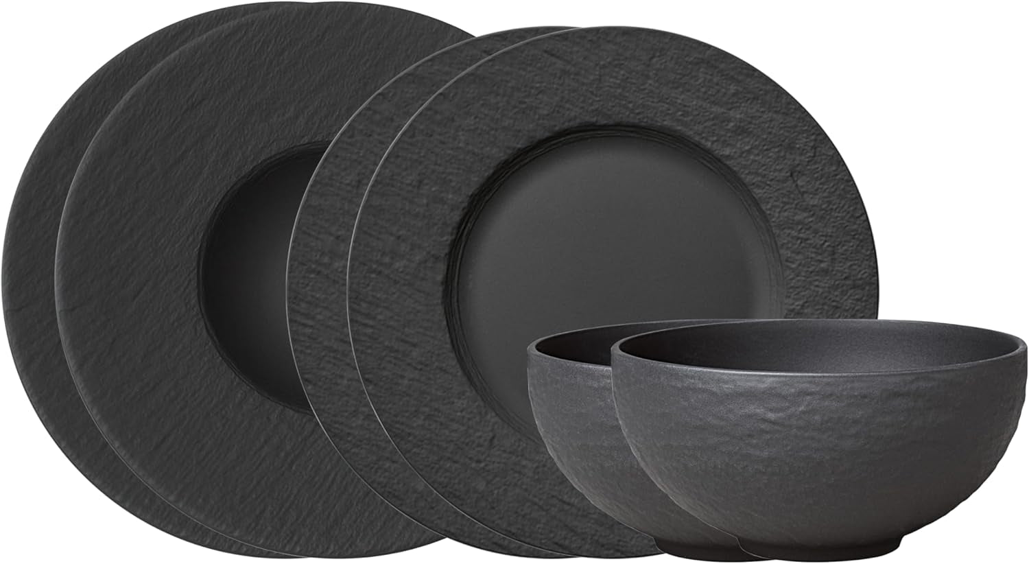 Villeroy & Boch Manufacture Rock Startset, 6-delig, Zwart, Vaatwasmachinebestendig, Magnetronbestendig, Matzwart Serviesje, Servies, Bestek, Premium Porselein