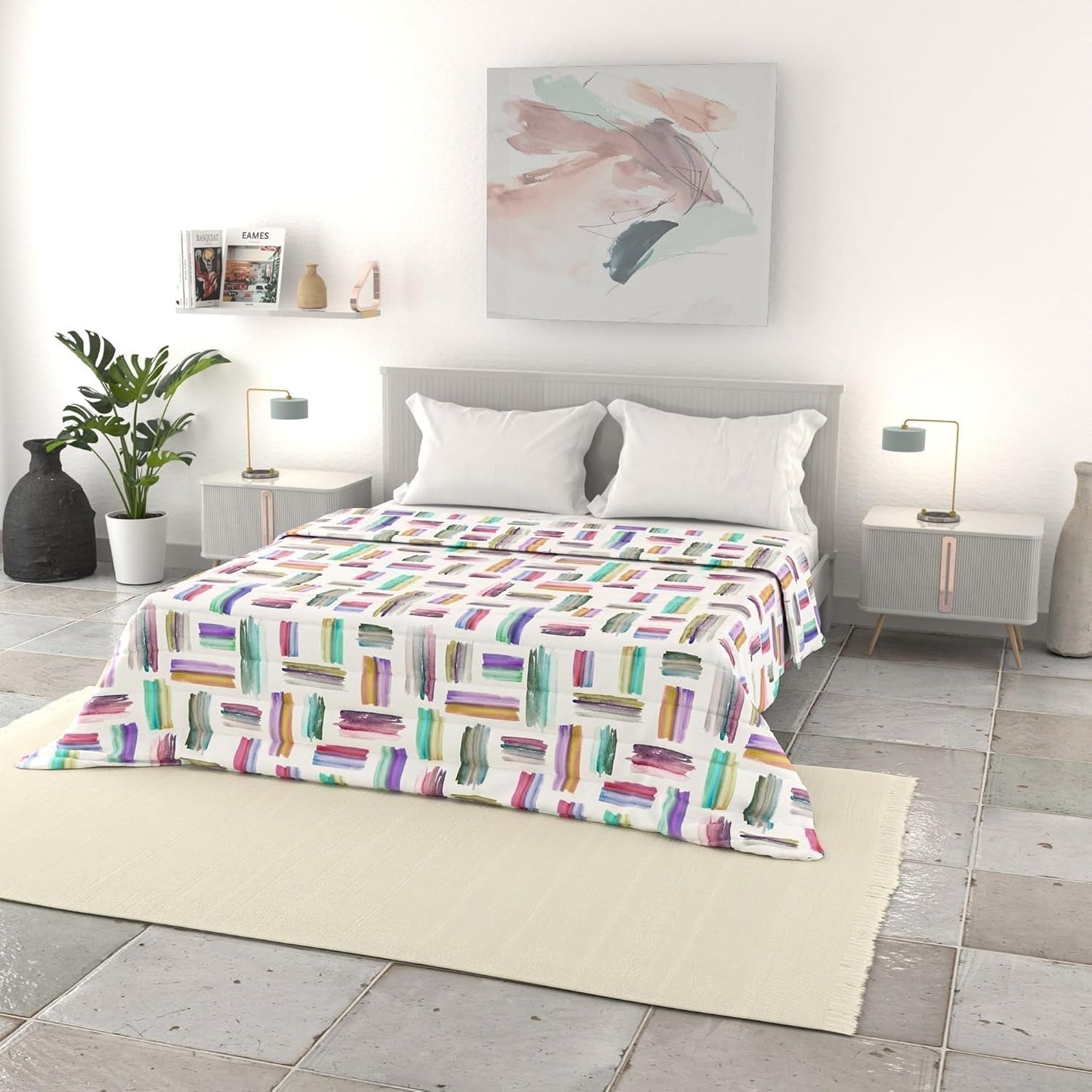 Italiaans beddengoed basic zomerdekbed, bedrukte microvezel, 250X240Cm, cirkel Quilts en quilts Naty Shop Meerkleurig 250X240Cm