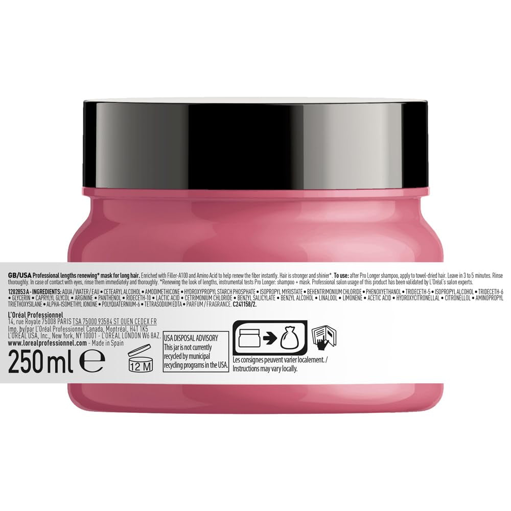 L'Oréal Professionnel Haarversterkend masker voor lang en dun haar met vulmiddel A-100 en aminozuren, Series Expert, Pro Longer Mask Haarmasker Naty Shop