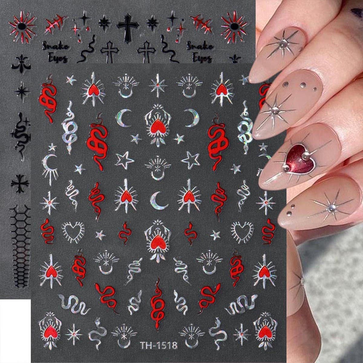 JMEOWIO Nagelsticker Mond Stern 10 Blatt Nail Art Sticker Selbstklebend Nagelaufkleber Decoratie Nageldesign Zubehör