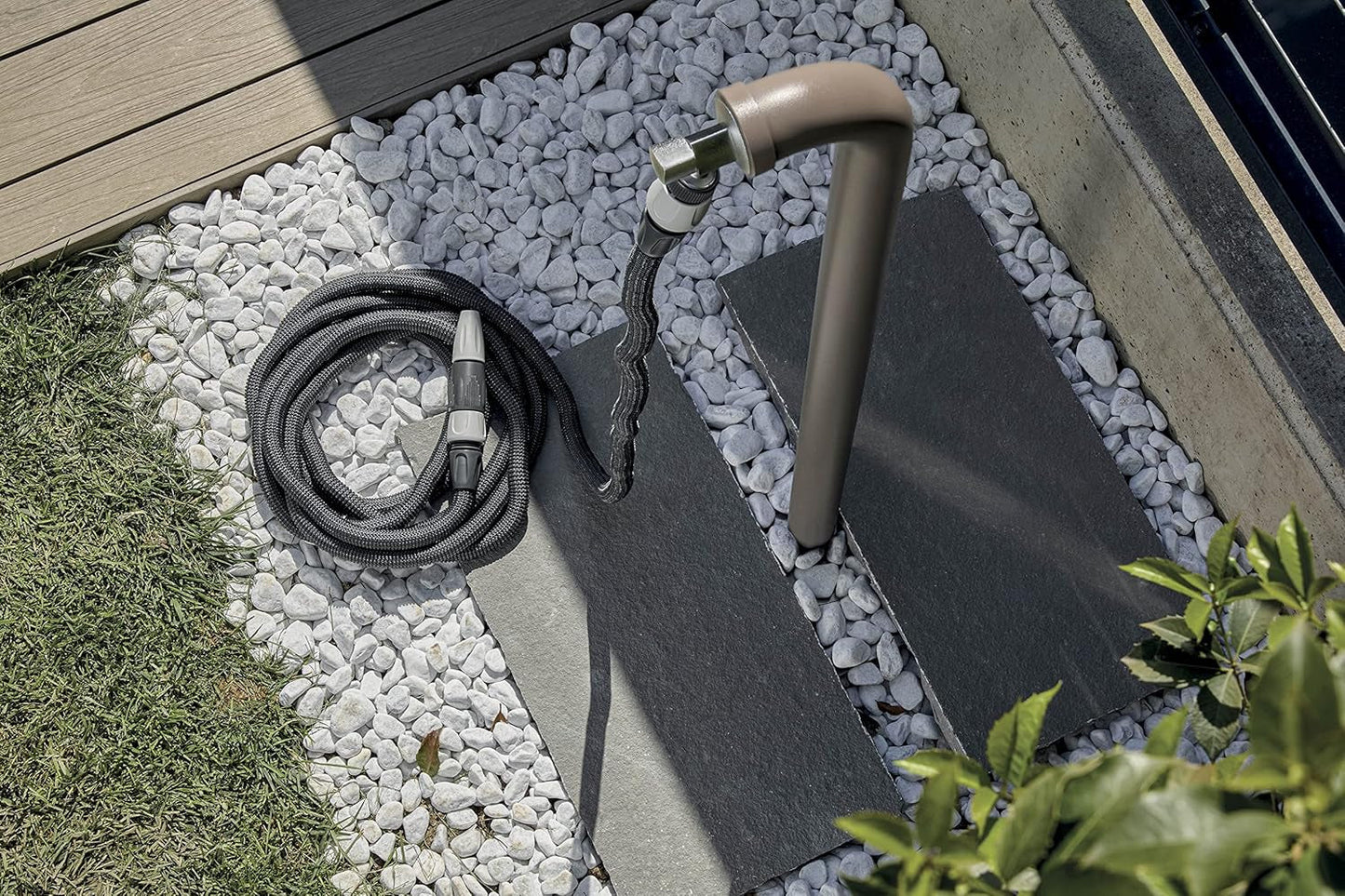 GF SRL, Aquapop Grey Easy 10, 10 meter zelfverlengende gevlochten slang, made in Italy, met mini-tuinsproeier en aansluitingen voor tuinirrigatie, donkergrijs