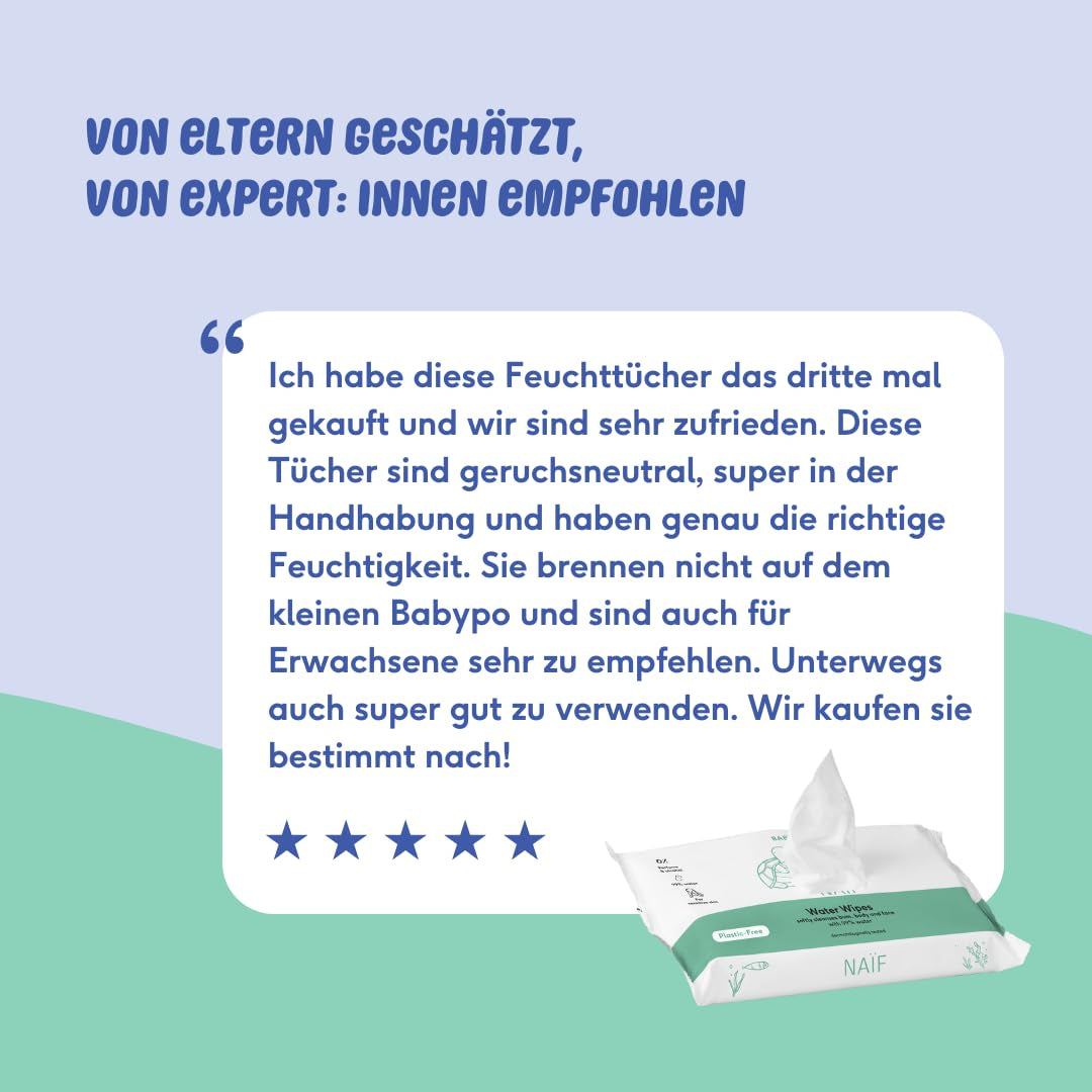 Naïf - Plasticvrije vochtige doekjes - 864 stuks (16 pakjes van 54 doekjes) - Verzorging voor babybilletjes, lichaam en gezicht - 99% water - 0% parfum en alcohol