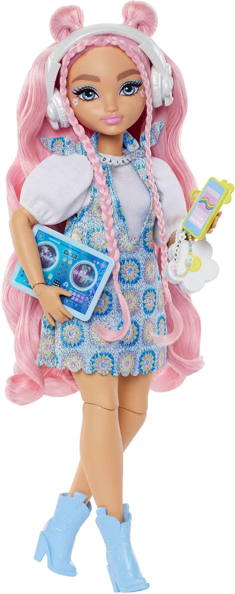 Dream Besties Barbie-pop en accessoires, beweegbare Teresa-modepop met bruin haar en haarclips, 10-delig videogamethema, HYC23-poppen Naty Shop DJ en muziek