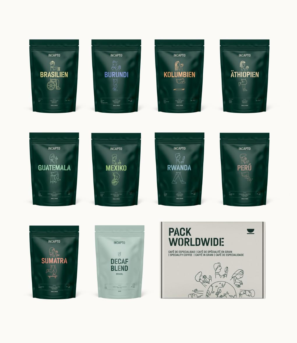 Selectie van Incapto koffiebonen wereldwijd | Selectie van 10 origines uit de hele wereld | Koffiespecialiteit | 100% Arabica | Ideaal als koffiecadeauset | Voor koffieliefhebbers | 10 pakken van 100 g