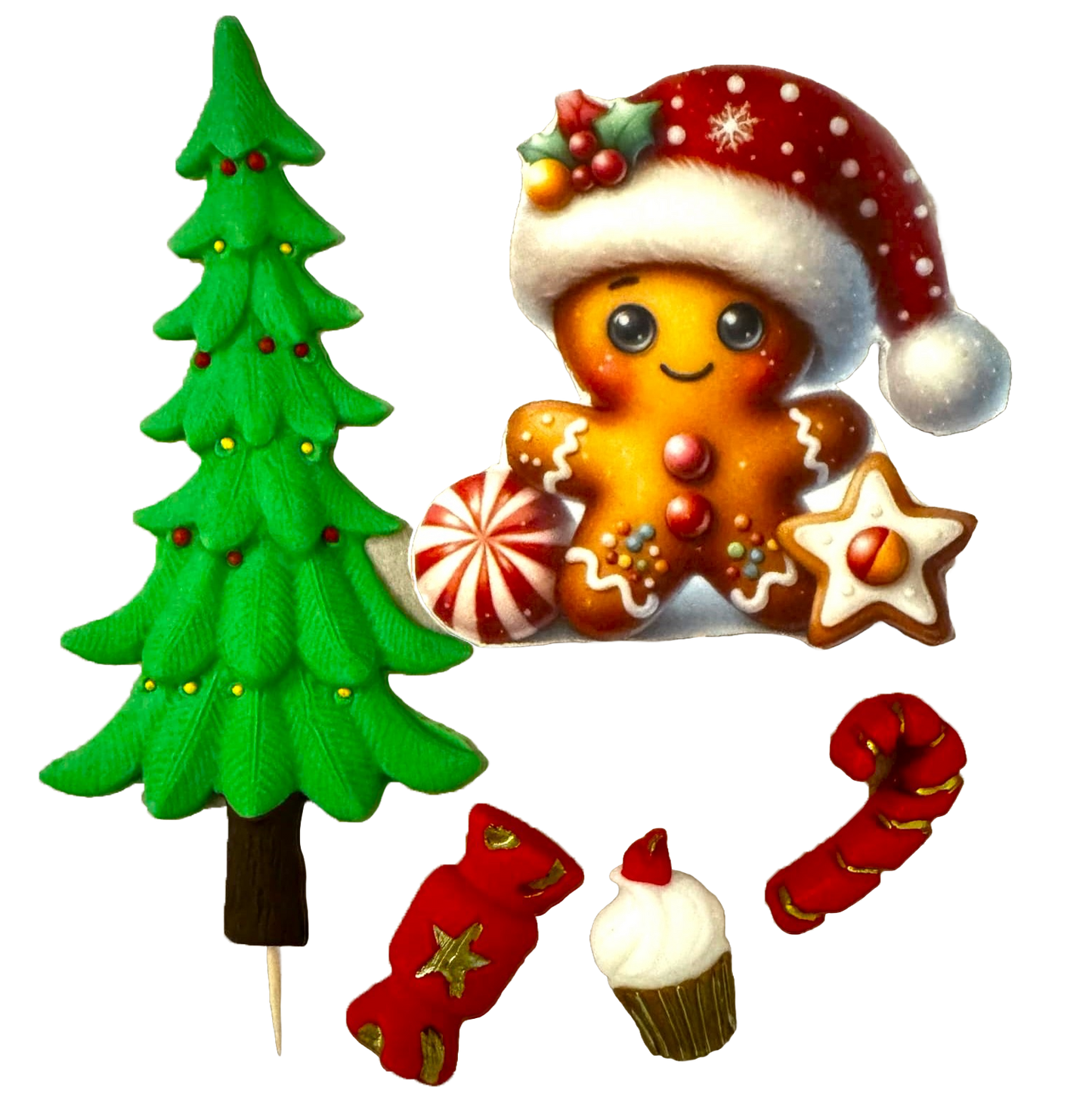 Set van 5 eetbare suikerpasta-decoraties, Winter Holidays Sugar Paste Decorations Naty Shop