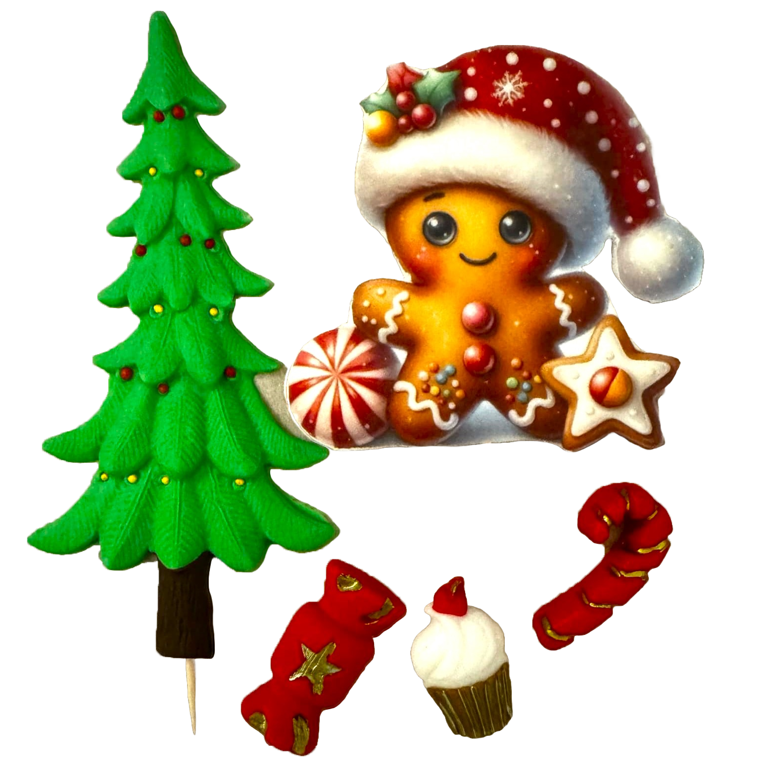Set van 5 eetbare suikerpasta-decoraties, Winter Holidays Sugar Paste Decorations Naty Shop