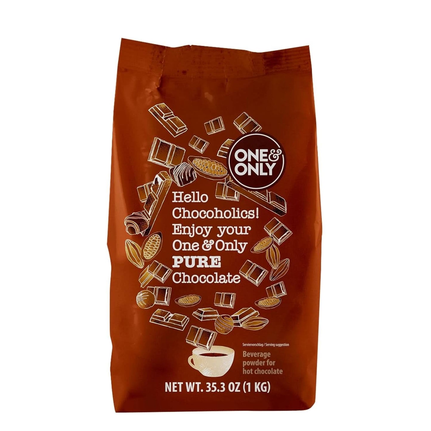 One&Only Chocoladepoeder Puur 1 Kg - Hoogwaardig chocoladepoeder voor een premium drinkchocolade met 32% cacao Cacao en Hot Chocolate Naty Shop