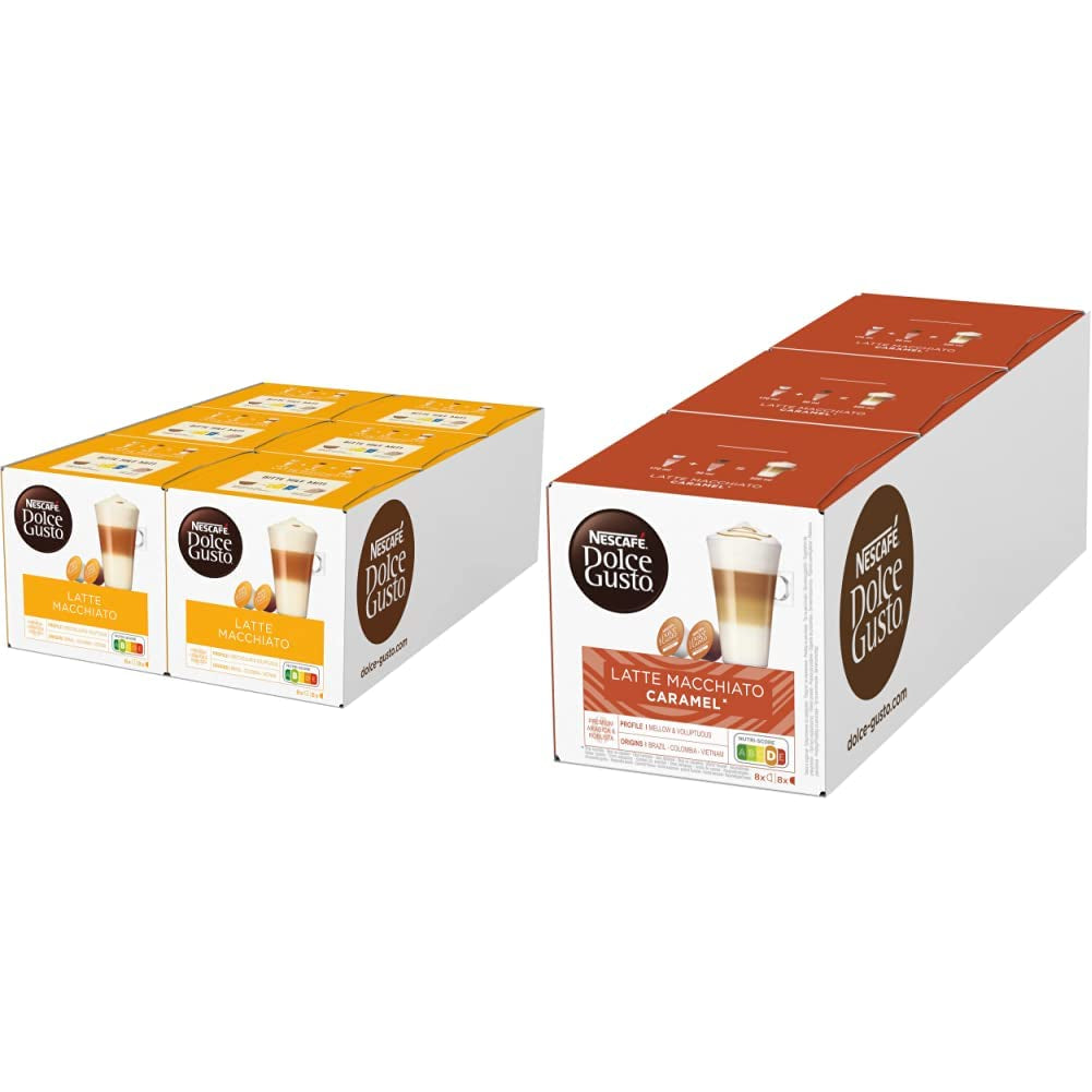Latte Macchiato | 96 Kaffeekapsel & Latte Macchiato Karamel | 48 Kaffeekapsels | Arabica Robusta Mengsel | Feines Caramell Aroma en heerlijk zacht schuim