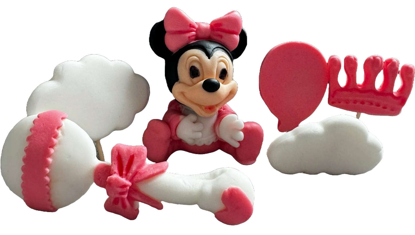 Set van 6 eetbare suikerdecoraties, Minnie Mouse Sugar Paste Decorations Naty Shop