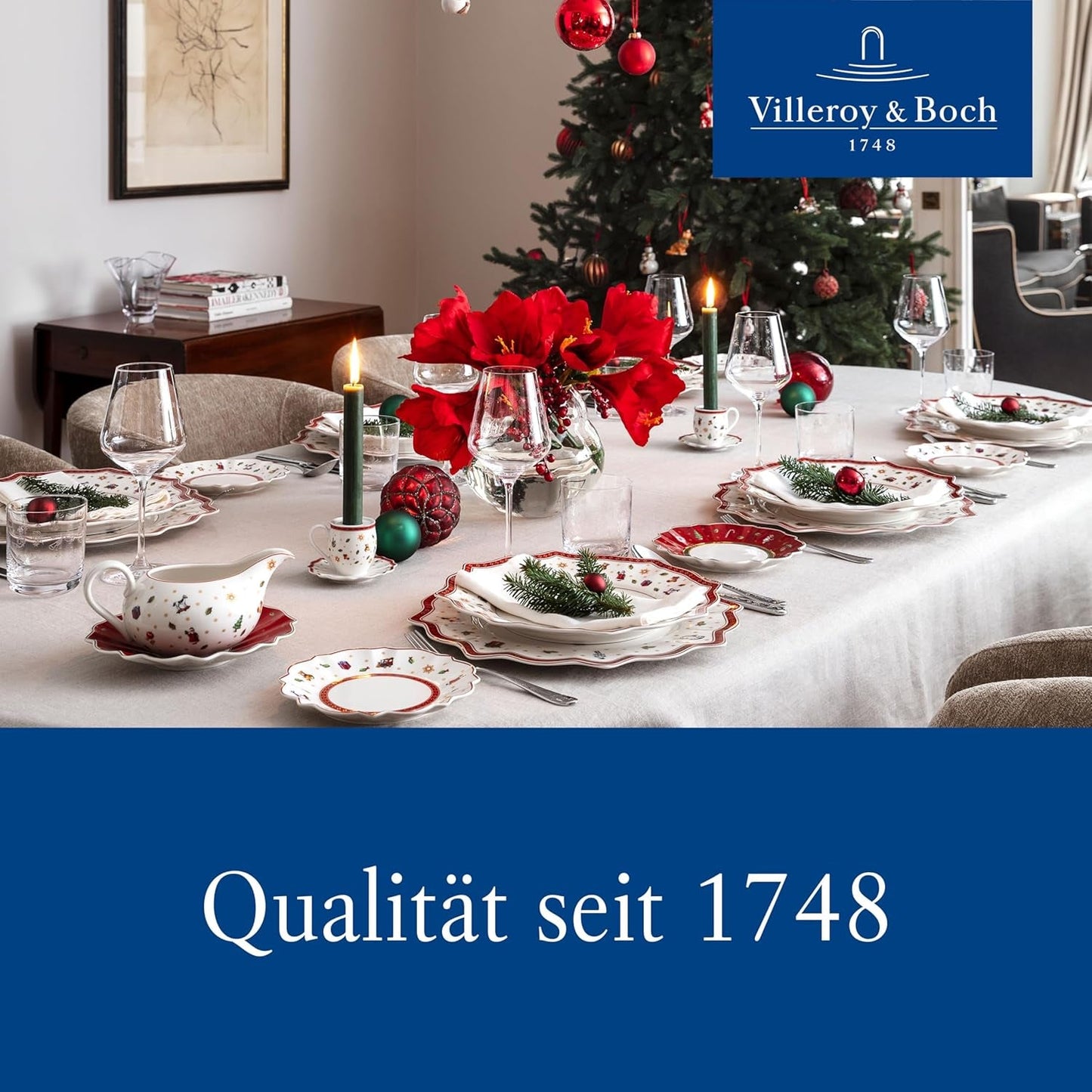 Villeroy & Boch - Toy's Delight ontbijtset voor 2 personen, locomotiefontwerp, 6-delig, kleurrijk, Kerstmis, serviesset met borden, kopjes en schalen voor ontbijt, kerstservies, premium porselein
