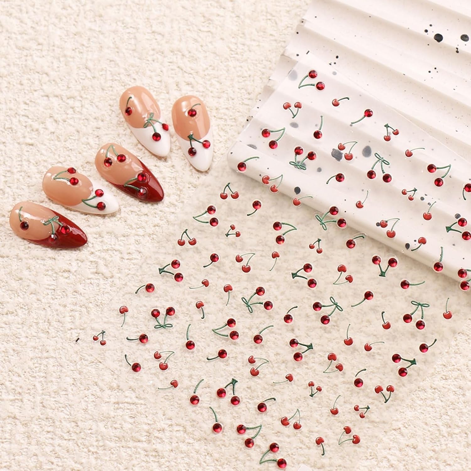 JMEOWIO 3D Nagelsticker Kirsche Nail Art Sticker Selbstklebend Nagelaufkleber 5D Stereoskopische Decoratie Nageldesign Zubehör 1 Blatt