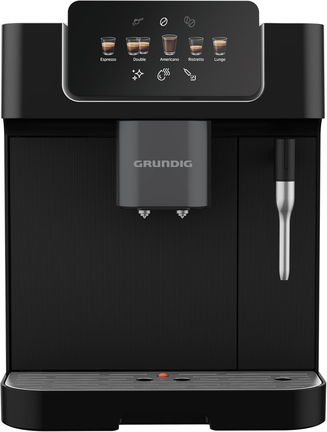 GRUNDIG KVA 6230 volautomatische espressomachine met melkopschuimer, roestvrijstalen molen met 13 maalstanden, bonenreservoir 250 g, afneembaar waterreservoir 2 liter, pompdruk 19 bar, touch display, zwart