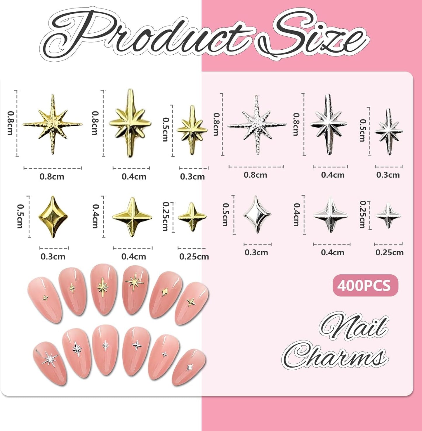 400 stuks Stern Nail Charms Goud Zilver, Charms Nägel Zubehör, Nagel Deko, Nail Art Zubehör, Nagel Charms, Nagel Steine, Nail Design, Charms Für Nägel