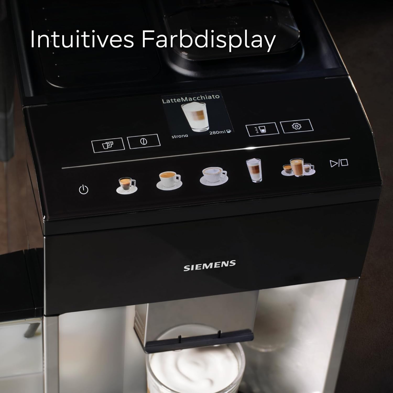 Siemens EQ500 volautomatische espressomachine TQ513D01, vele koffiespecialiteiten, melkopschuimer, geïntegreerd melkreservoir, automatische stoomreiniging, 1500 W, natuurlijk licht zilver/pianozwart