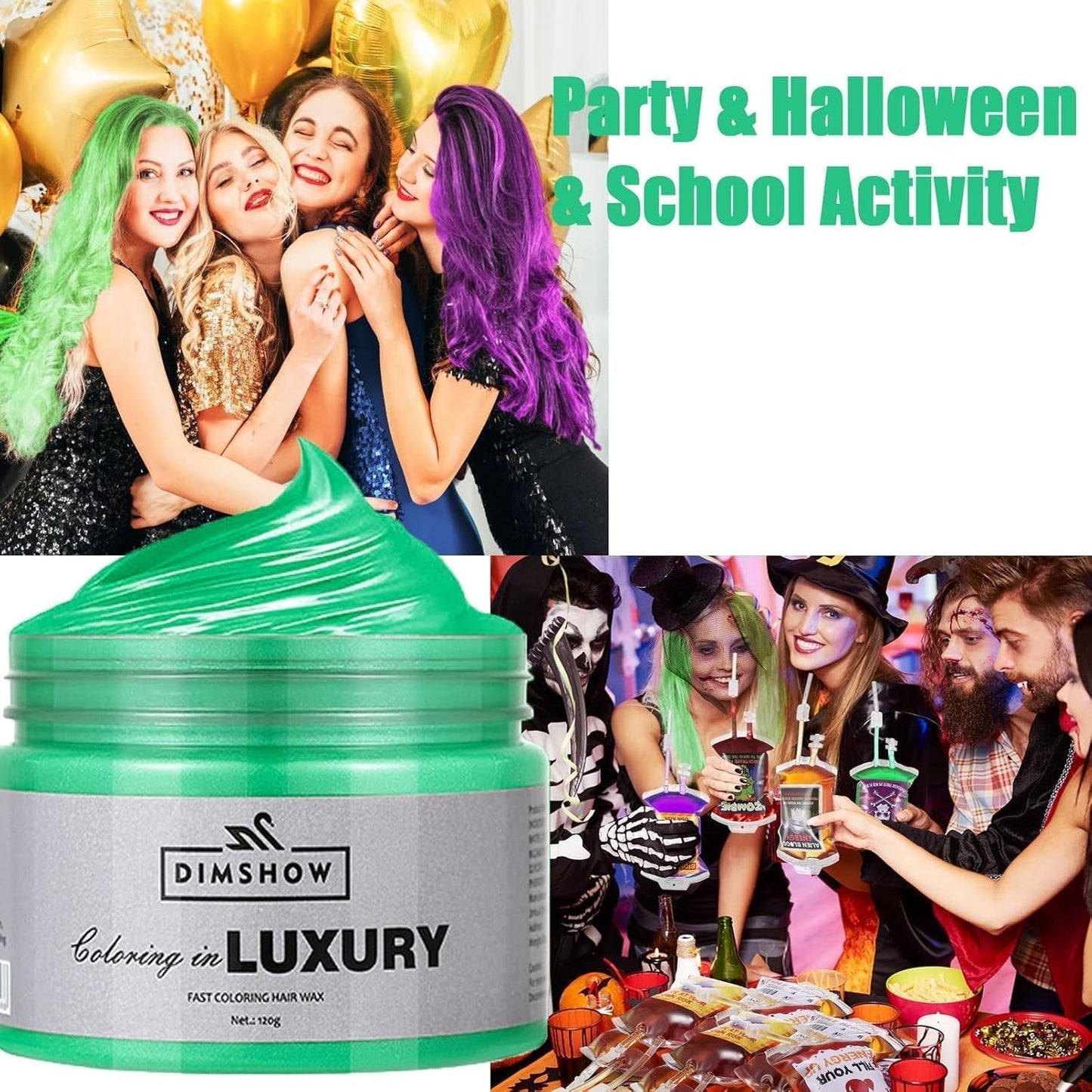 Groene tijdelijke haarwas, gekke groene tijdelijke haarspray, wasbare semi-permanente modder, eenmalige haarkleuring, instant styling haarpasta modder, natuurlijke haarkleur voor feesten, activiteiten en Halloween Naty Shop haarverf