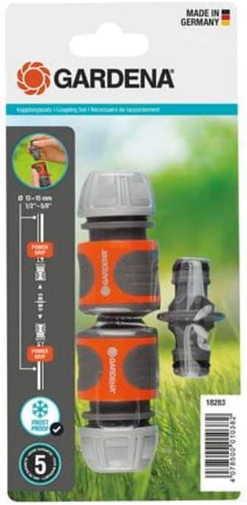 Gardena Koppelingsset: Slangkoppeling voor 13 mm (1/2 inch) en 15 mm (5/8 inch) verlenging, zelfs onder hoge waterdruk, eenvoudige montage (18283-20)