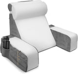 Groot leeskussen met afneembare neksteun en armleuningen, rugkussen voor bed, ergonomisch rugkussen met arm, zak en wasbare hoes voor lezen en tv kijken.