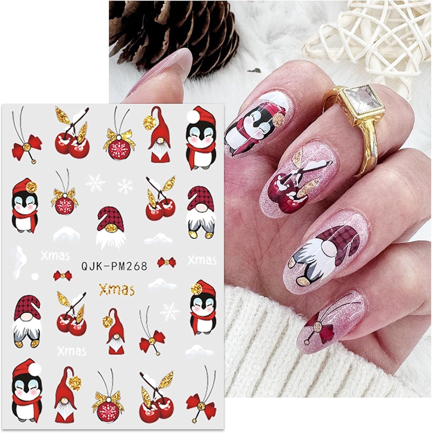 JMEOWIO Nagelsticker Weihnachten 10 Blatt Nail Art Sticker Selbstklebend Nagelaufkleber Glitter Schneeflocke Xmas Winter Urlaub Gold Decoratie Nageldesign Zubehör