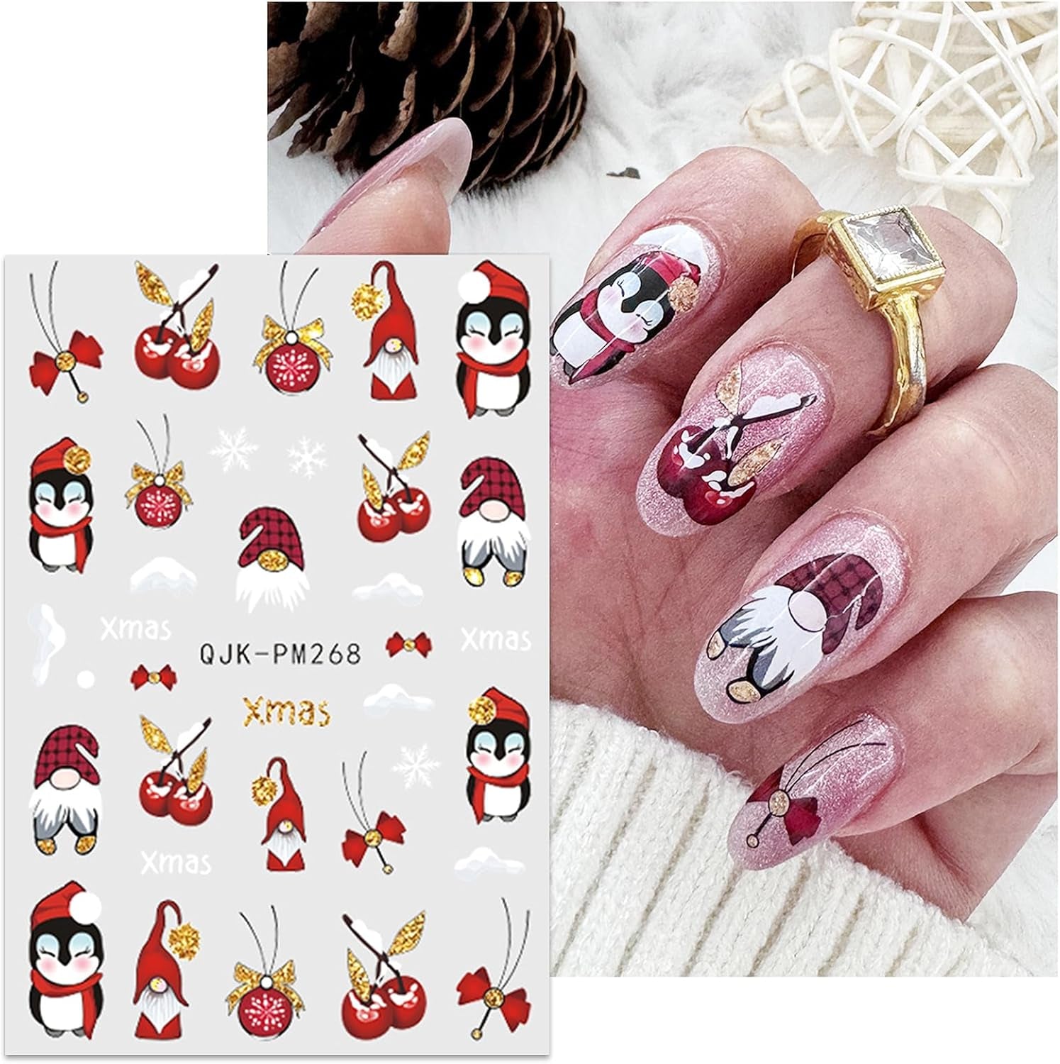 JMEOWIO Nagelsticker Weihnachten 10 Blatt Nail Art Sticker Selbstklebend Nagelaufkleber Glitter Schneeflocke Xmas Winter Urlaub Gold Decoratie Nageldesign Zubehör