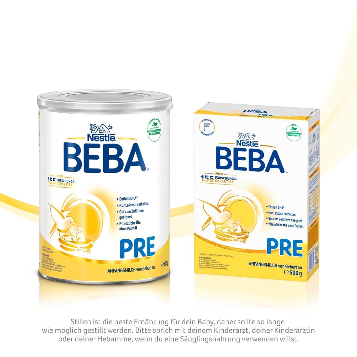 BEBA PRE Eerste melk vanaf de geboorte, babyvoeding met DHA, alleen lactose, geen palmolie, pakket 3 (3 x 800 g) Naty Shop