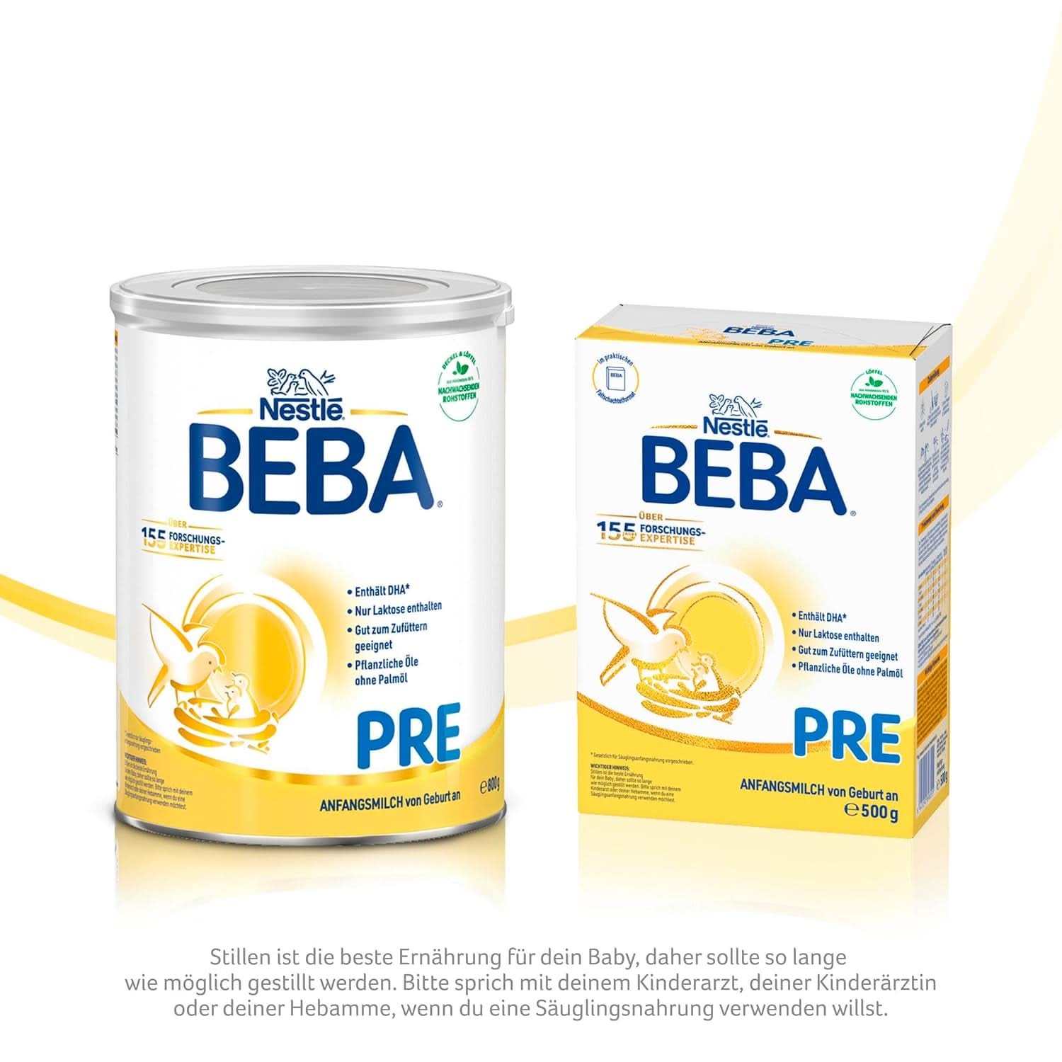 BEBA PRE Eerste melk vanaf de geboorte, babyvoeding met DHA, alleen lactose, geen palmolie, pakket 3 (3 x 800 g) Naty Shop