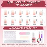 360 stks gradiënt ballerina kunstnagels set, roze witte gradiënt lijm-op kunstnagels met 2 stks nagelolie pennen, ombre medium nepnagels voor vrouwen DIY