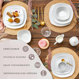 ZANGER | Witte Bilgola serviesset, 24-delige porseleinen serviesset voor 6 personen, vierkante borden, dinerborden | DE PREMIUM COLLECTIE