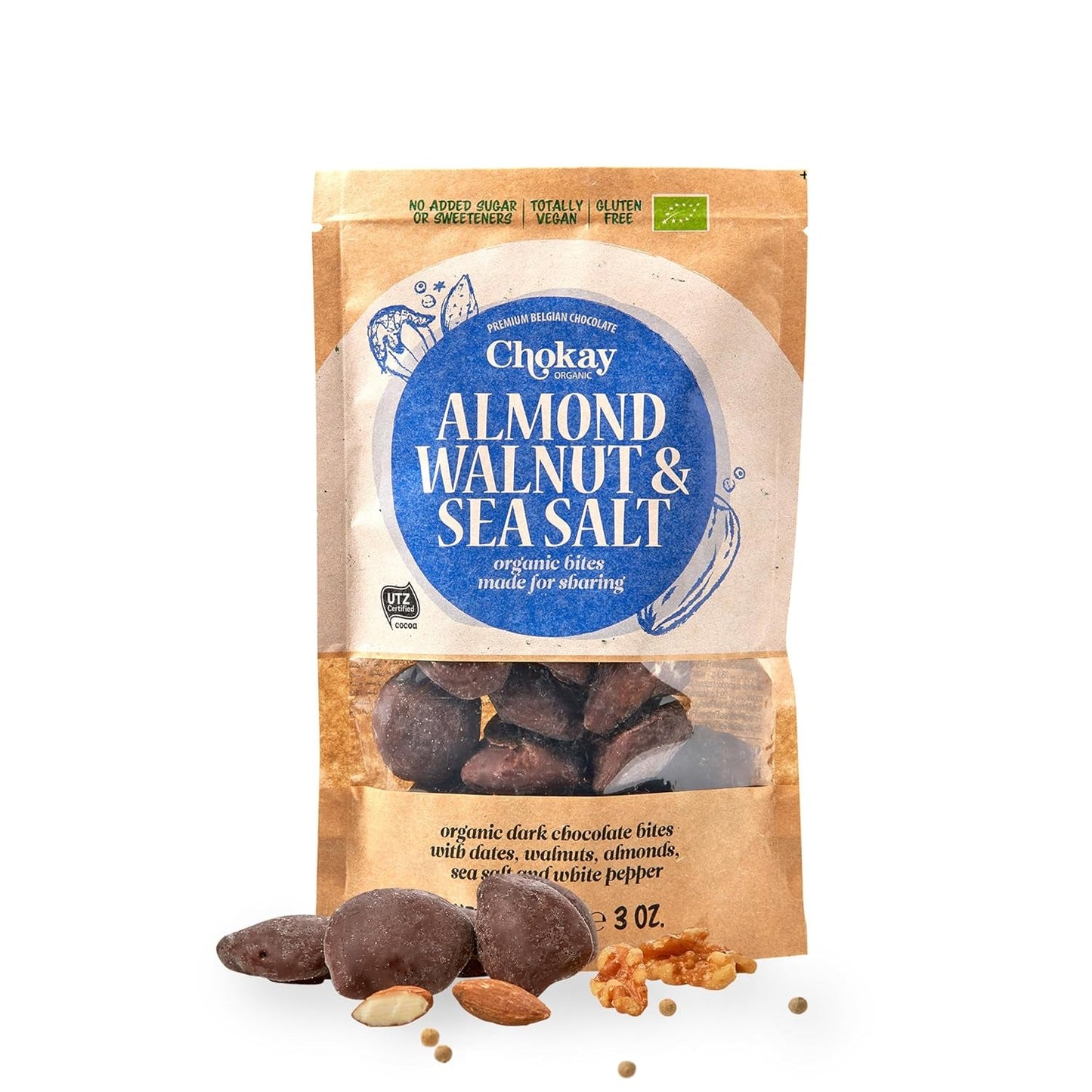 Biologische Bites - Kaneelamandelen en pure Belgische chocolade-amandelen / Geen toegevoegde suiker, geen zoetstoffen / Veganistisch en Fair Trade / 1 x 85g