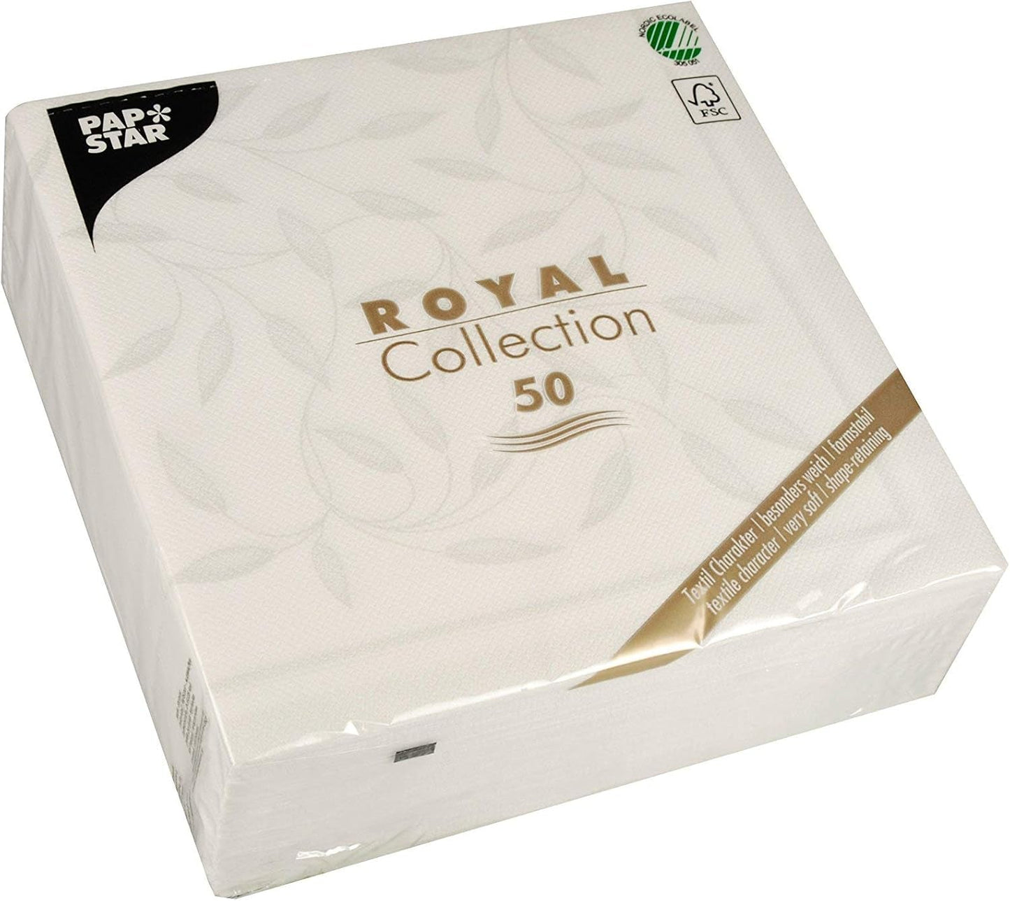 Papstar, 50 servetten "ROYAL Collection" 1/4 vouw 40 Cm X 40 Cm Wit "Nieuw Mediterraan", #11652