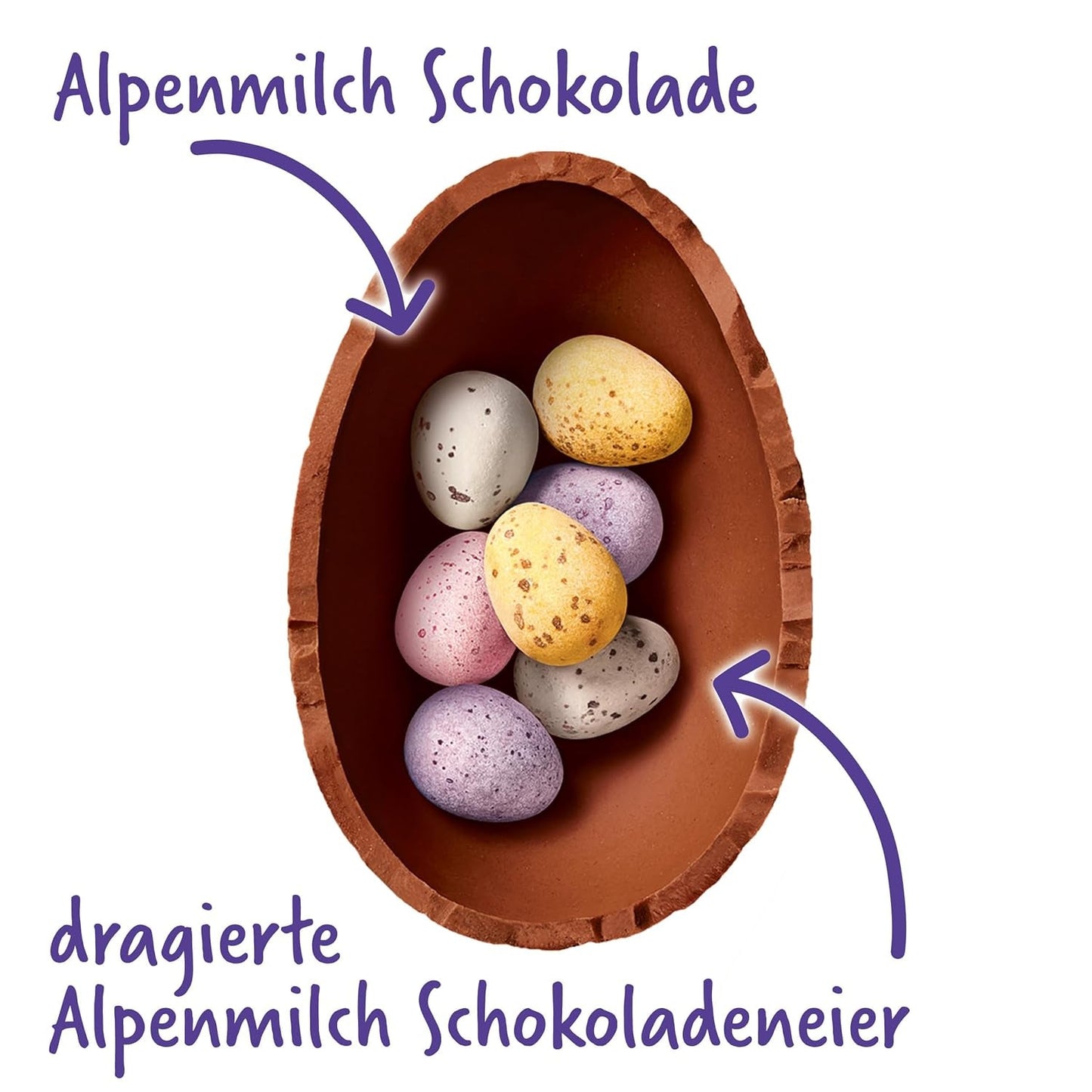 Milkshake Me Egg – chocolade-ei gevuld met mini gekleurde eieren van alpenmelkchocolade – 97g