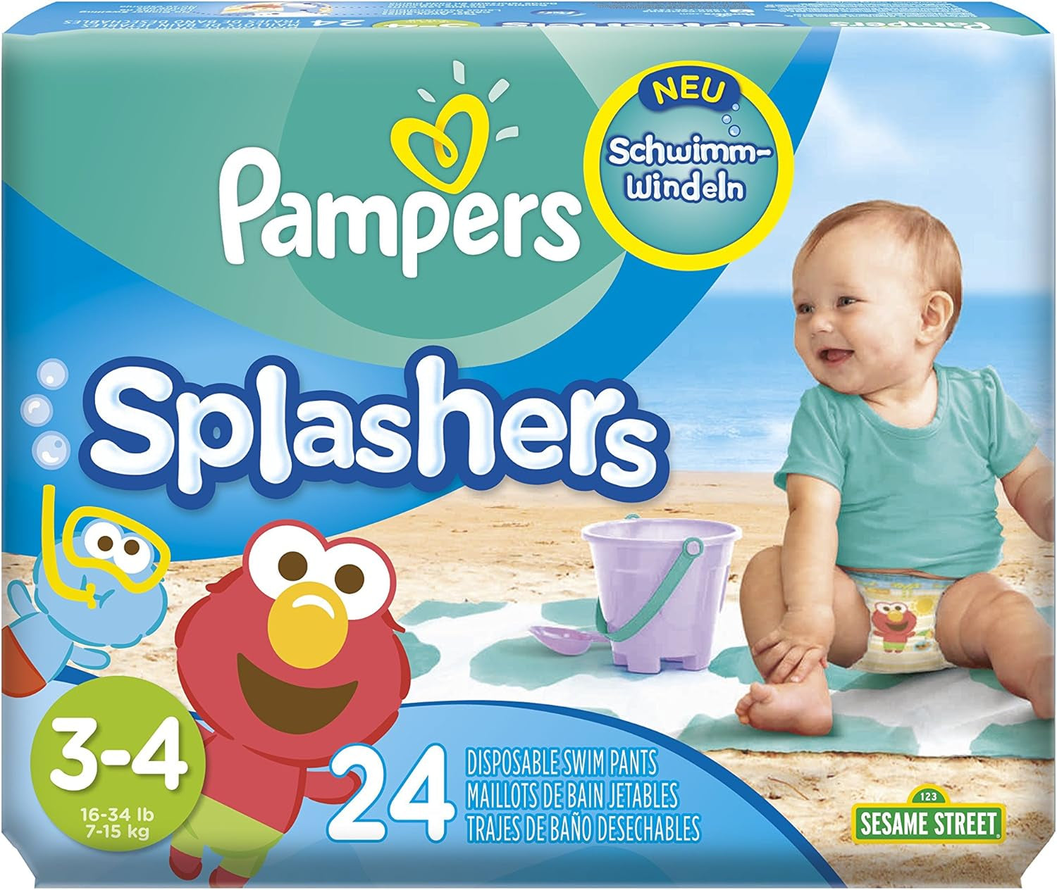 Pampers Splashers Baby Shark Limited Edition Wegwerpzwemluiers 4-5, 11, 9kg-15kg, voor veilige bescherming in het water