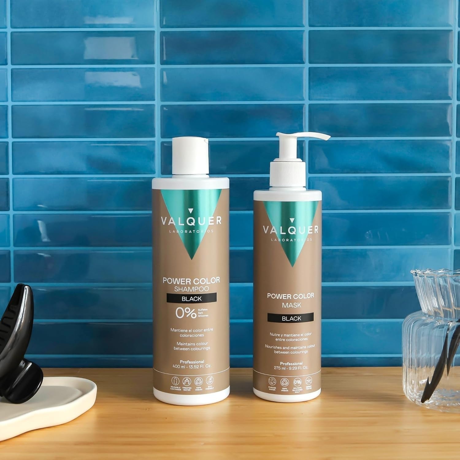 Valquer Power Color Mask veganistische en siliconenvrije formule Geeft haarkleuring 290 ml zwart Haarmasker Naty Shop