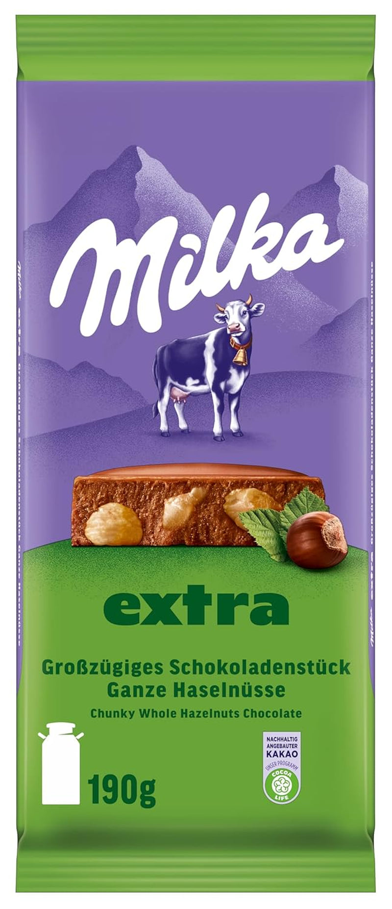 Hele hazelnoten met chocolade Milka Extra - Alpenmelkchocolade met knapperige hele hazelnoten - 12 x 190g
