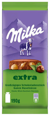Hele hazelnoten met chocolade Milka Extra - Alpenmelkchocolade met knapperige hele hazelnoten - 12 x 190g