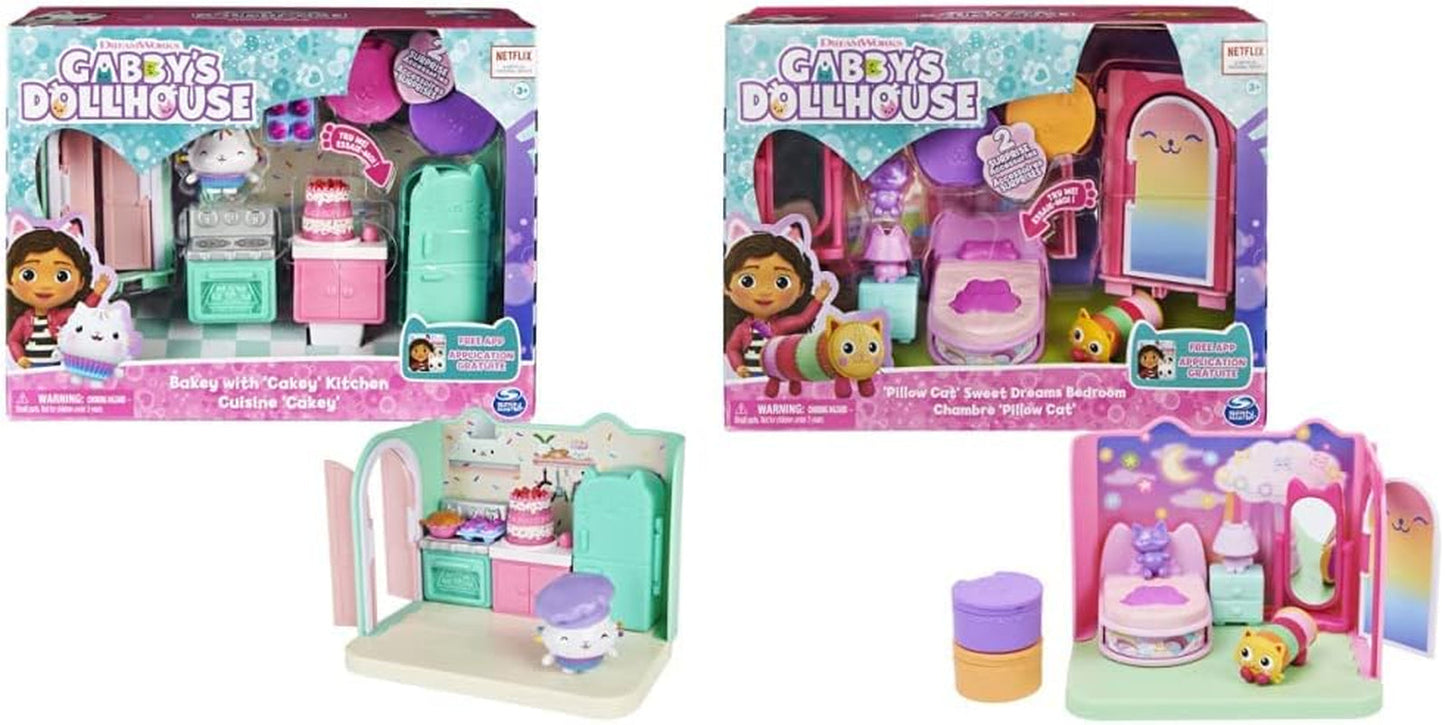 Gabby Dollhouse en Gabby Dollhouse Deluxe Kamer Sweet Dreams Fluffy Cat Slaapkamerkussen Kat en 3 Accessoires 3 Meubelstukken en 2 Verrassingsdozen Geschikt voor kinderen vanaf 3 jaar